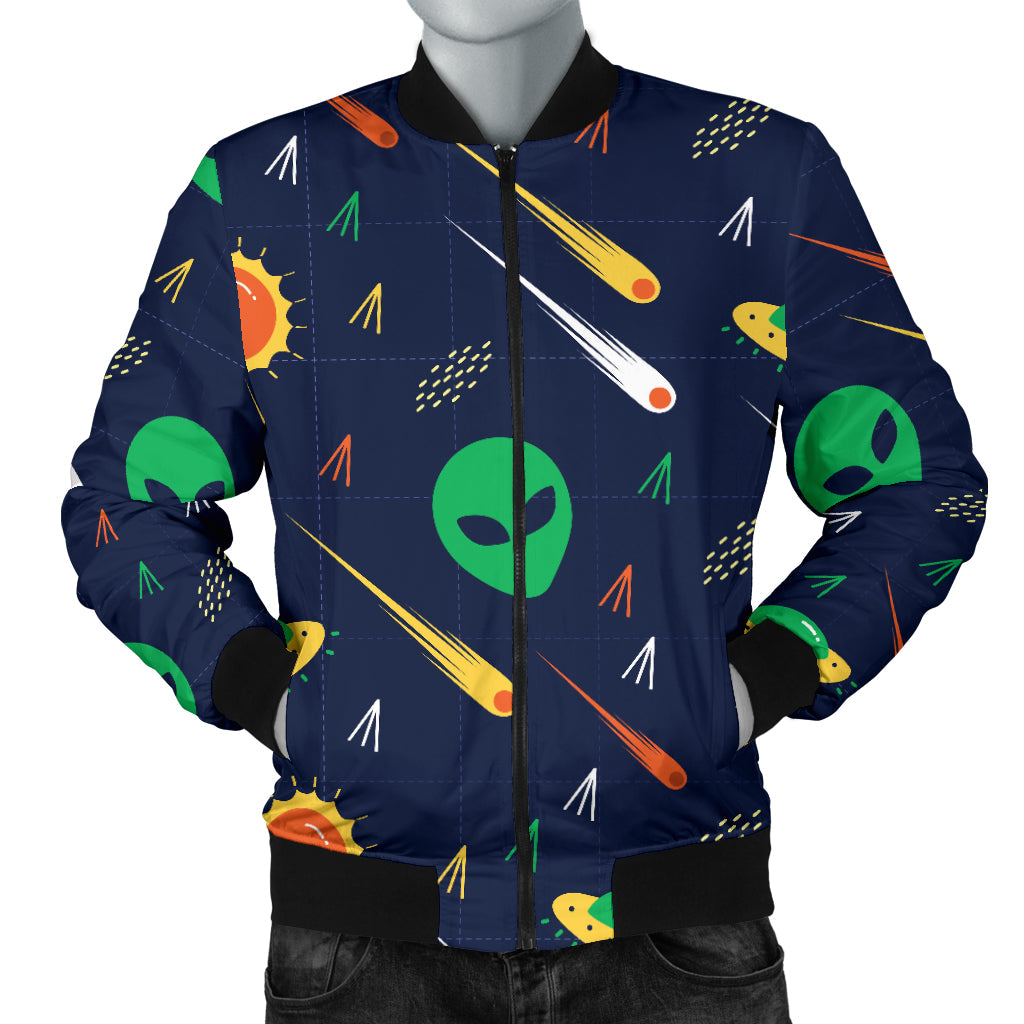 Alien UFO Pattern Print Design 05 Men Bomber Jacket