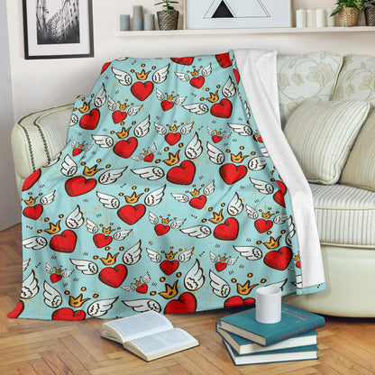 Angel Wings Heart Pattern Print Design 02 Premium Blanket