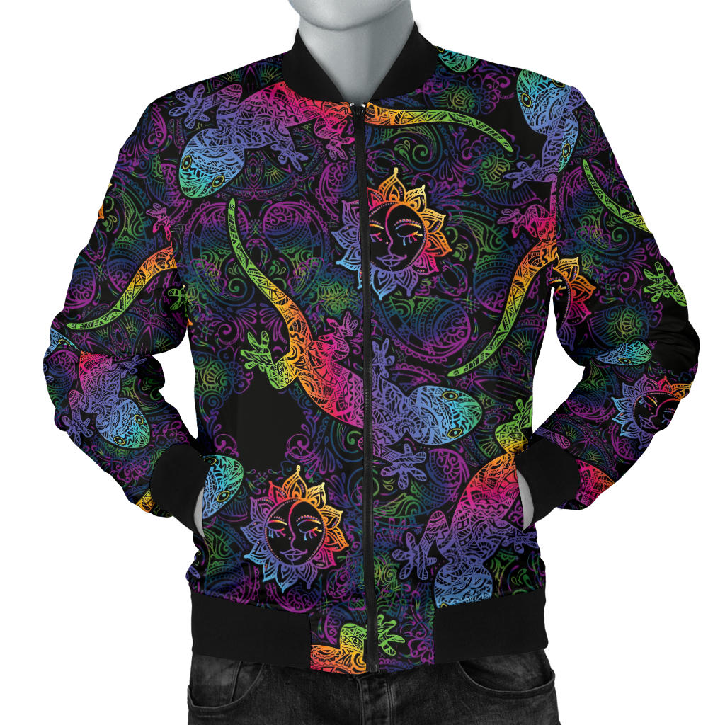 Gecko Rainbow Pattern Print Design 03 Men Bomber Jacket