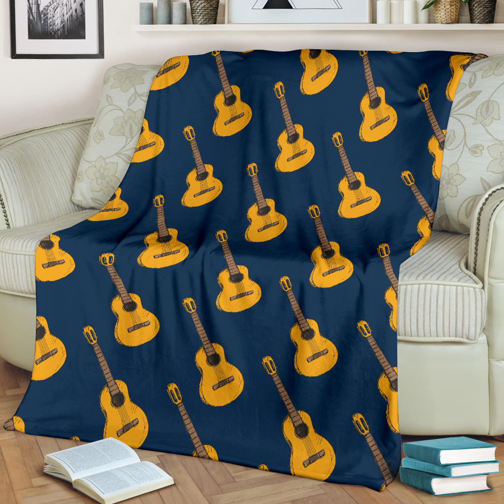 Acoustic Guitar Pattern Print Design 04 Premium Blanket