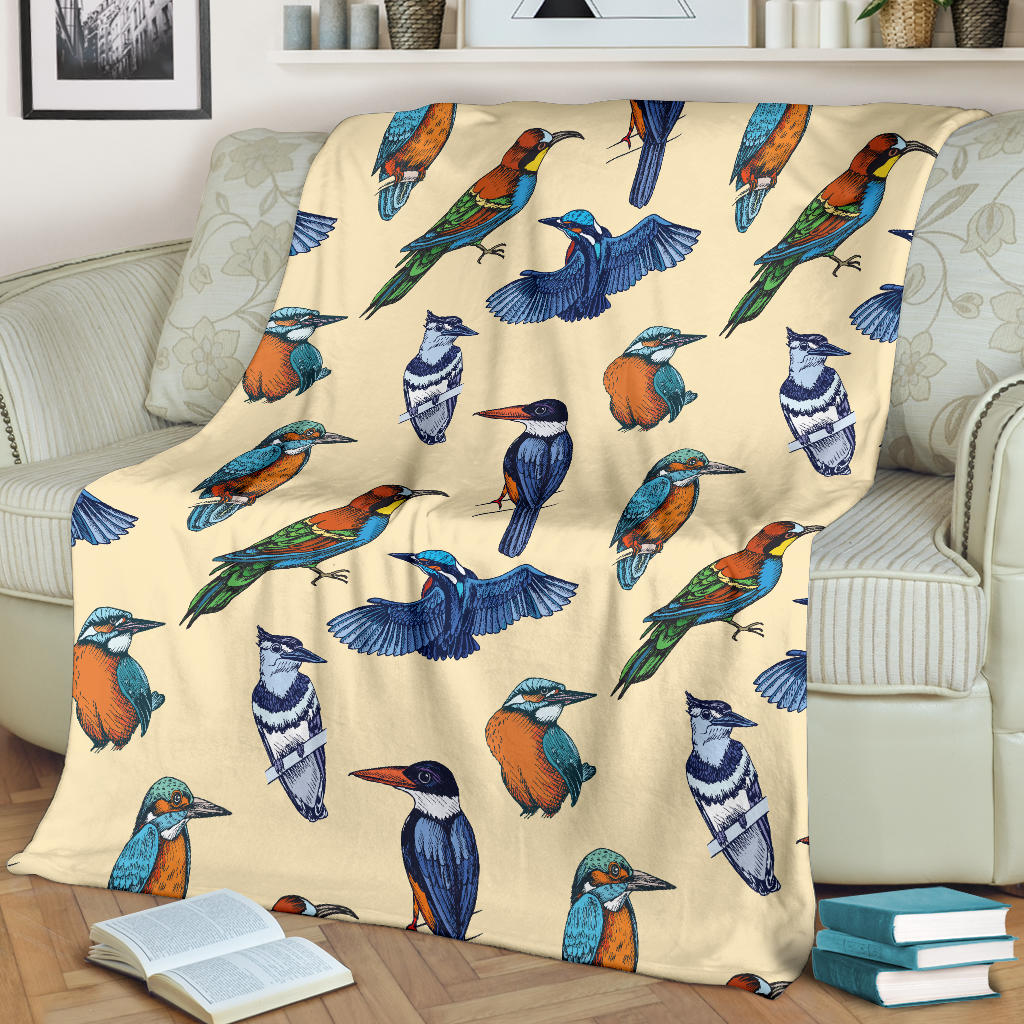 Kingfisher Bird Pattern Print Design 04 Premium Blanket