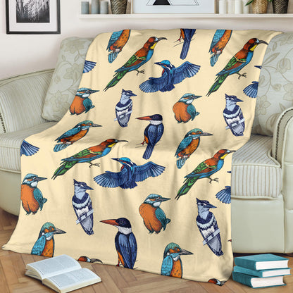 Kingfisher Bird Pattern Print Design 04 Premium Blanket