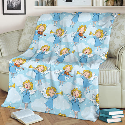 Angel Musician Pattern Print Design 09 Premium Blanket