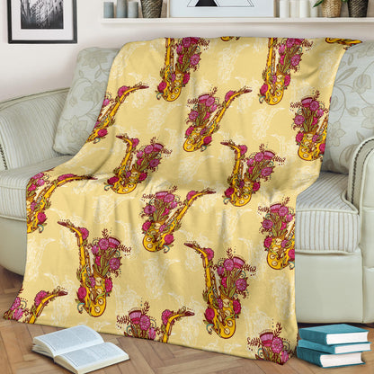 Saxophone Pattern Print Design 04 Premium Blanket