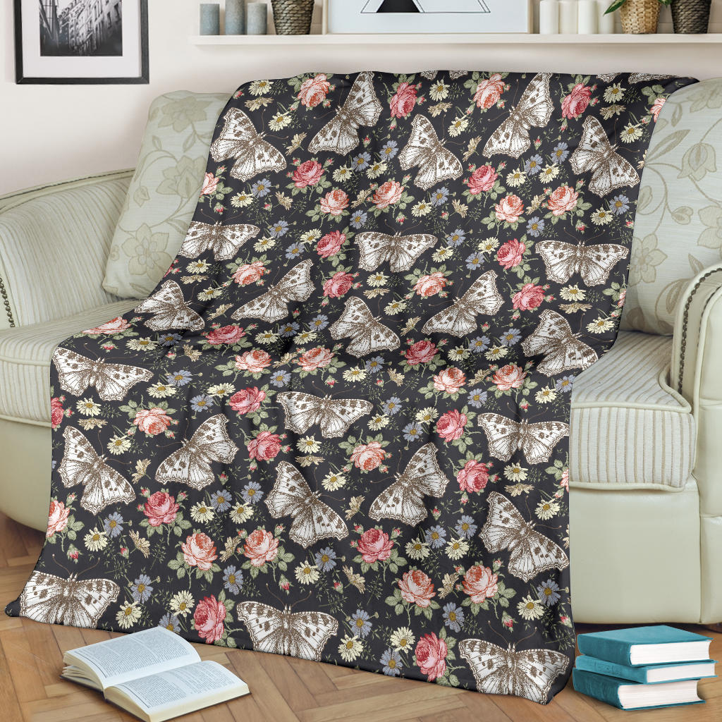 Butterfly Flower Pattern Print Design 07 Premium Blanket