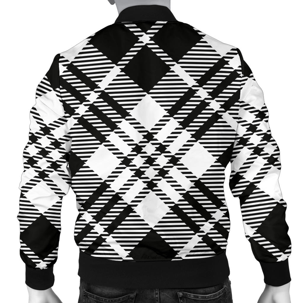 Plaid Black White Pattern Print Design A02 Men Bomber Jacket
