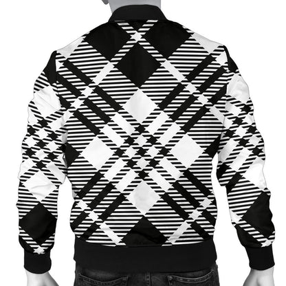 Plaid Black White Pattern Print Design A02 Men Bomber Jacket