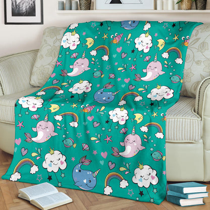 Narwhal Pattern Print Design 04 Premium Blanket