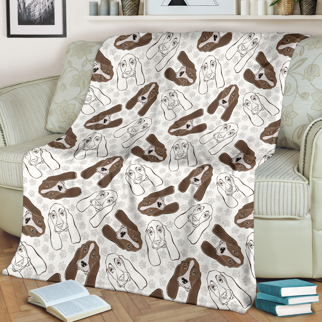 Basset Hound Pattern Print Design 01 Premium Blanket