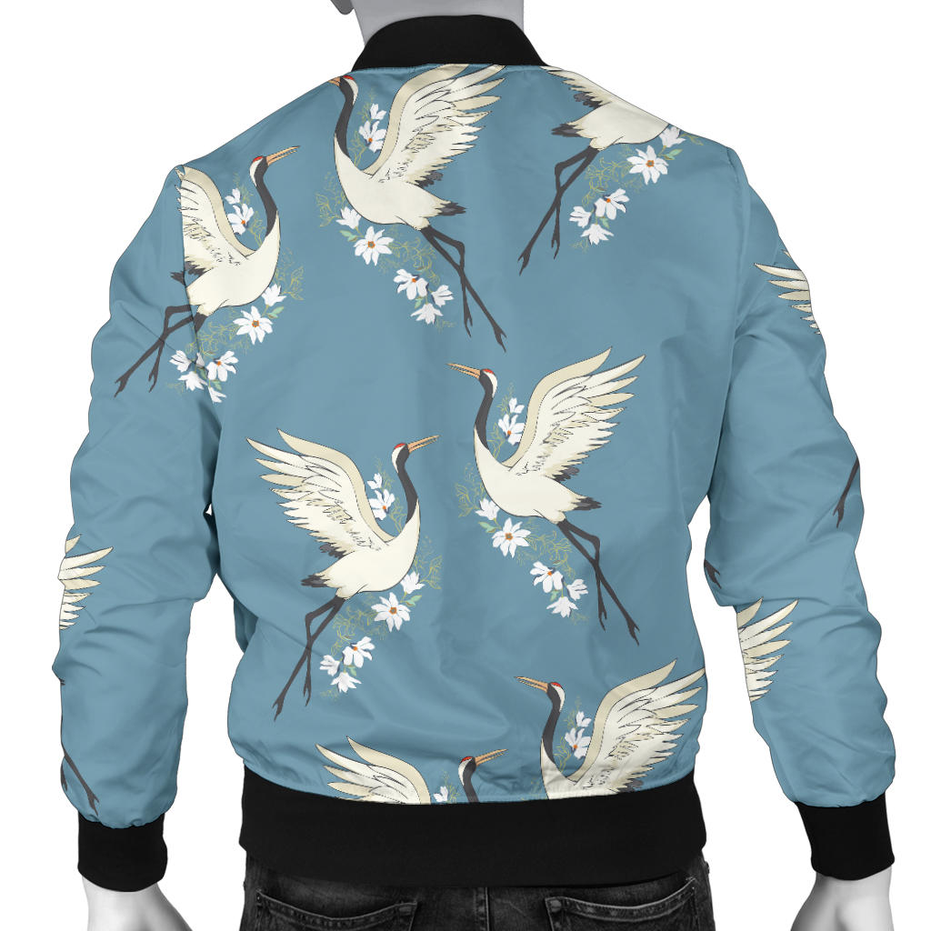 Crane Pattern Print Design 05 Men Bomber Jacket