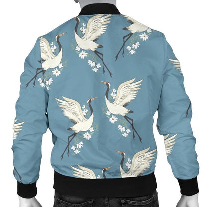 Crane Pattern Print Design 05 Men Bomber Jacket