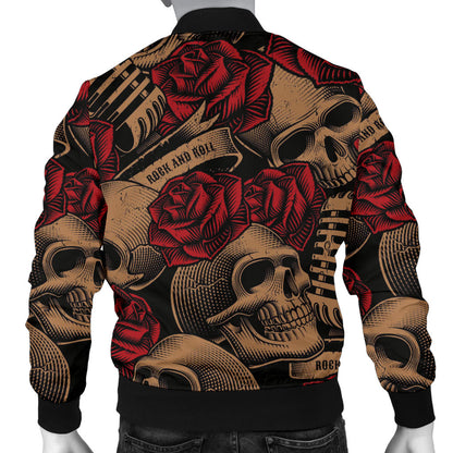 Microphone Skull Rose Pattern Print Design 02 Men Bomber Jacket