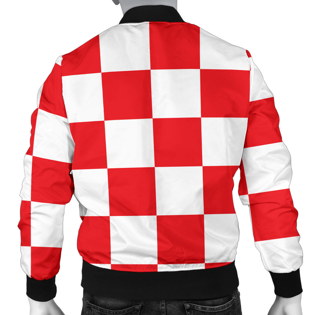 Checkered Red Pattern Print Design 04 Men Bomber Jacket