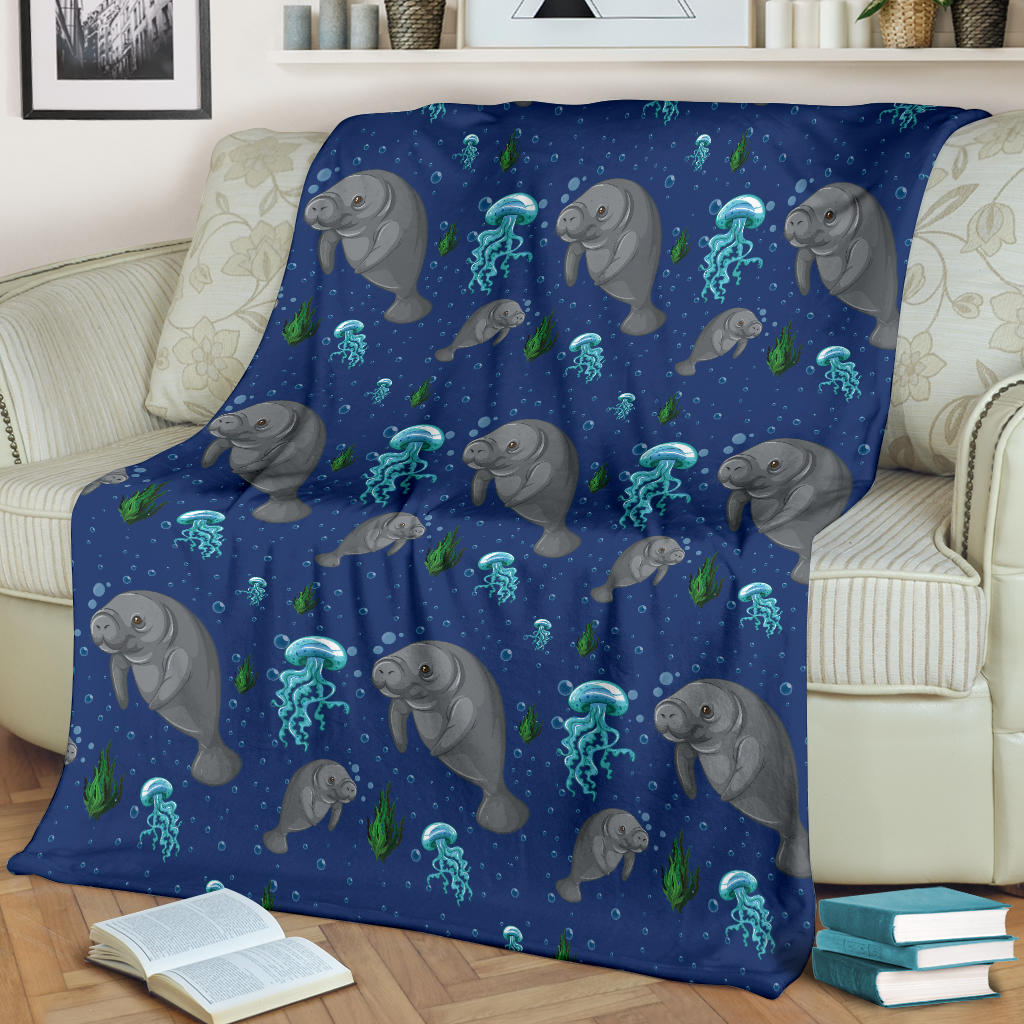 Manatee Pattern Print Design 01 Premium Blanket