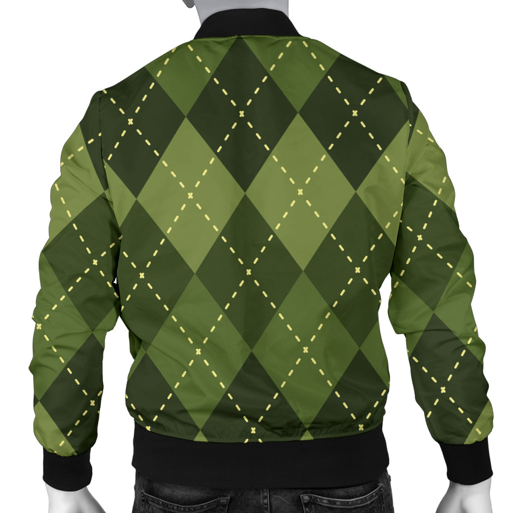 Argyle Green Pattern Print Design 01 Men Bomber Jacket