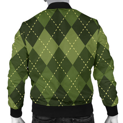 Argyle Green Pattern Print Design 01 Men Bomber Jacket