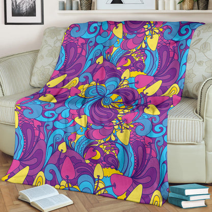 Psychedelic Mushroom Pattern Print Design A03 Premium Blanket