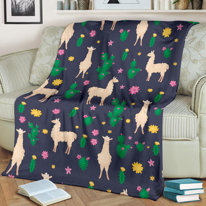 Llama Cactus Pattern Print Design 012 Premium Blanket