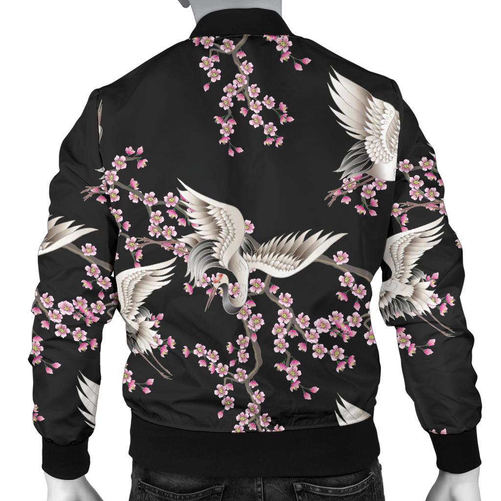 Crane Pattern Print Design 01 Men Bomber Jacket