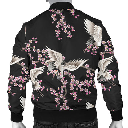 Crane Pattern Print Design 01 Men Bomber Jacket