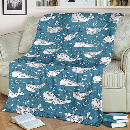 Humpback Whale Pattern Print Design 03 Premium Blanket