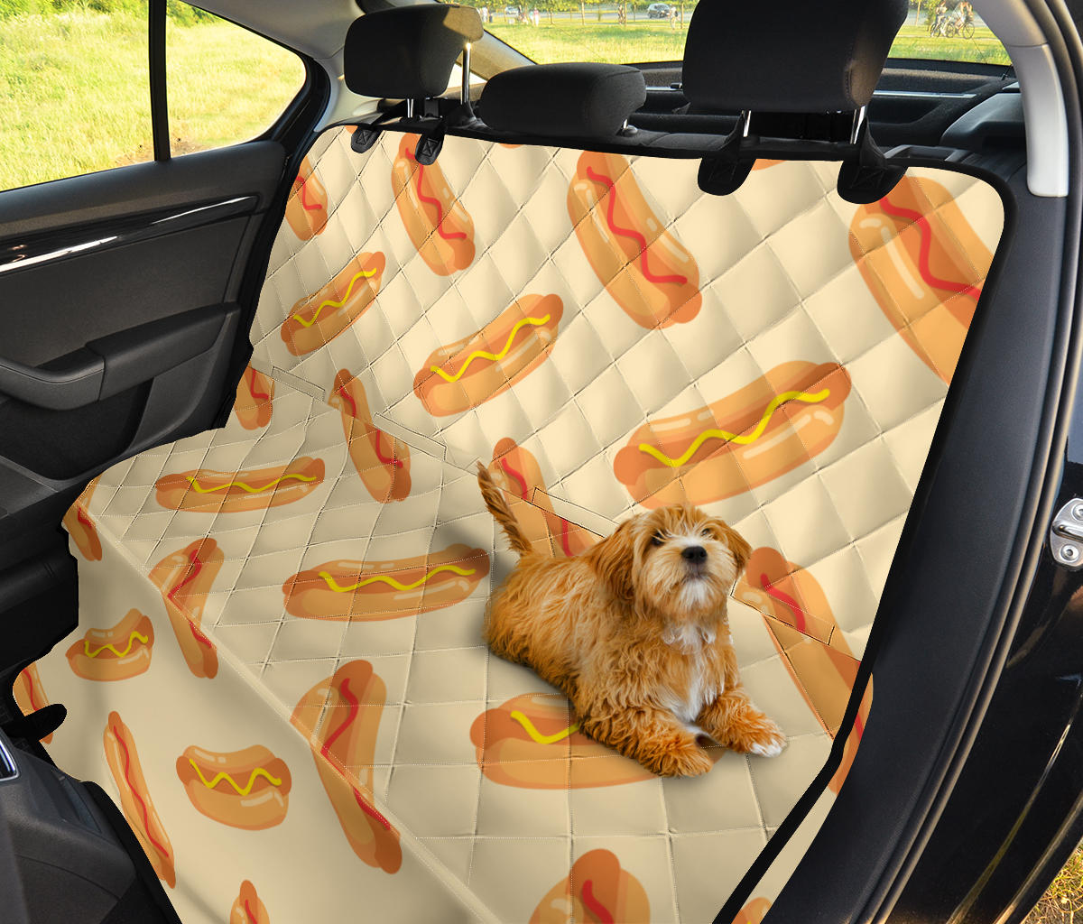 Hot Dog Pattern Print Design 05 Rear Dog Car Seat Cover Hammock