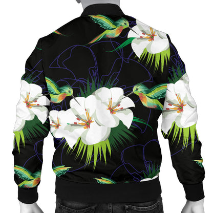 Hummingbird with Flower Pattern Print Design 03 Men Bomber Jacket