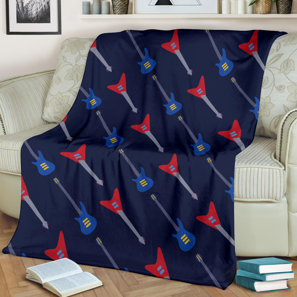 Electric Guitar Pattern Print Design 01 Premium Blanket