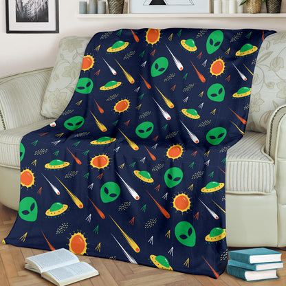 Alien UFO Pattern Print Design 05 Premium Blanket