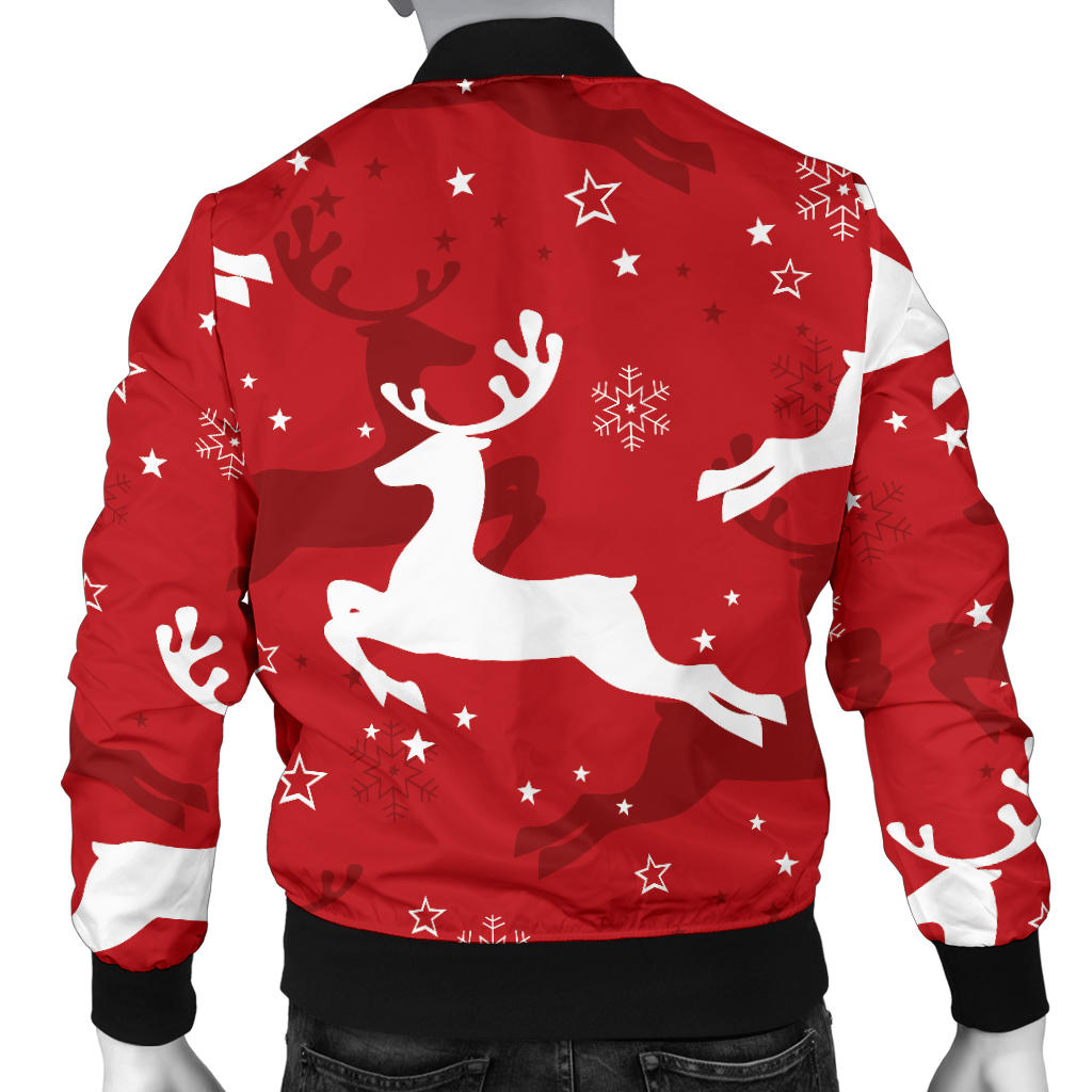 Reindeer Red Pattern Print Design 01 Men Bomber Jacket