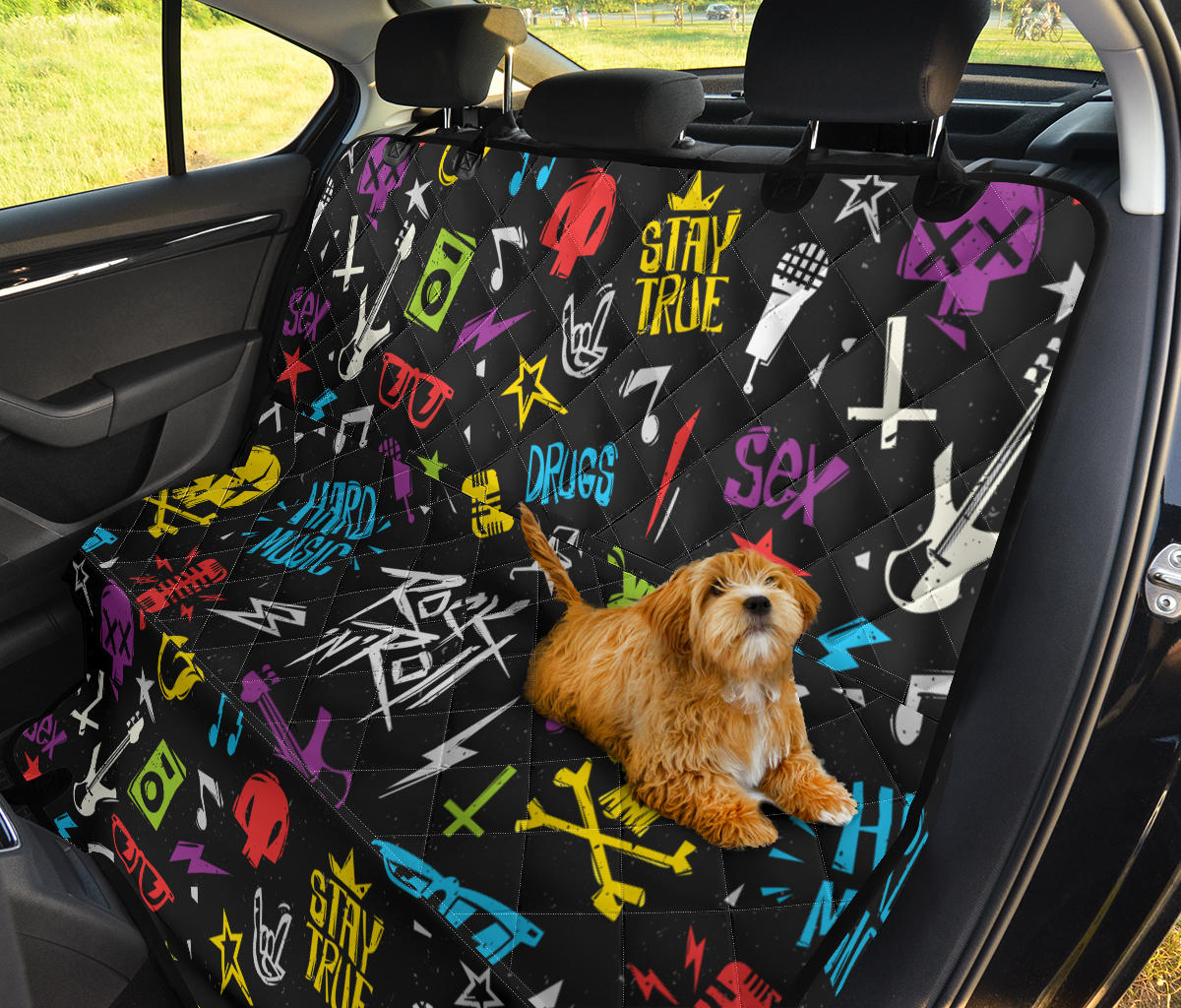 Rock and Roll Pattern Print Design A02 Rear Dog Car Seat Cover Hammock