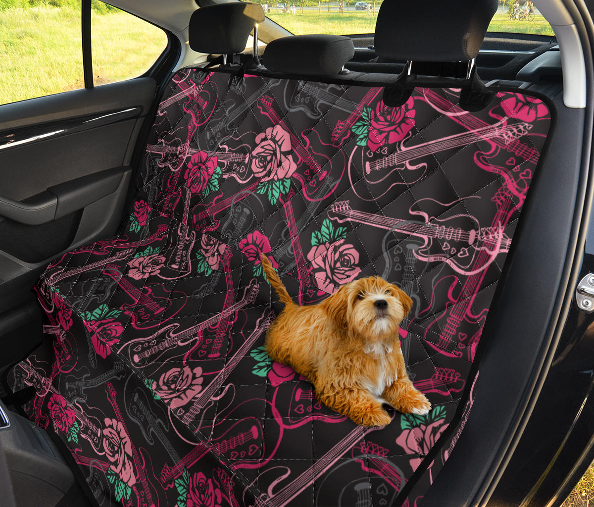 Bass Guitar Pink Rose Pattern Print Design 01 Rear Dog Car Seat Cover Hammock