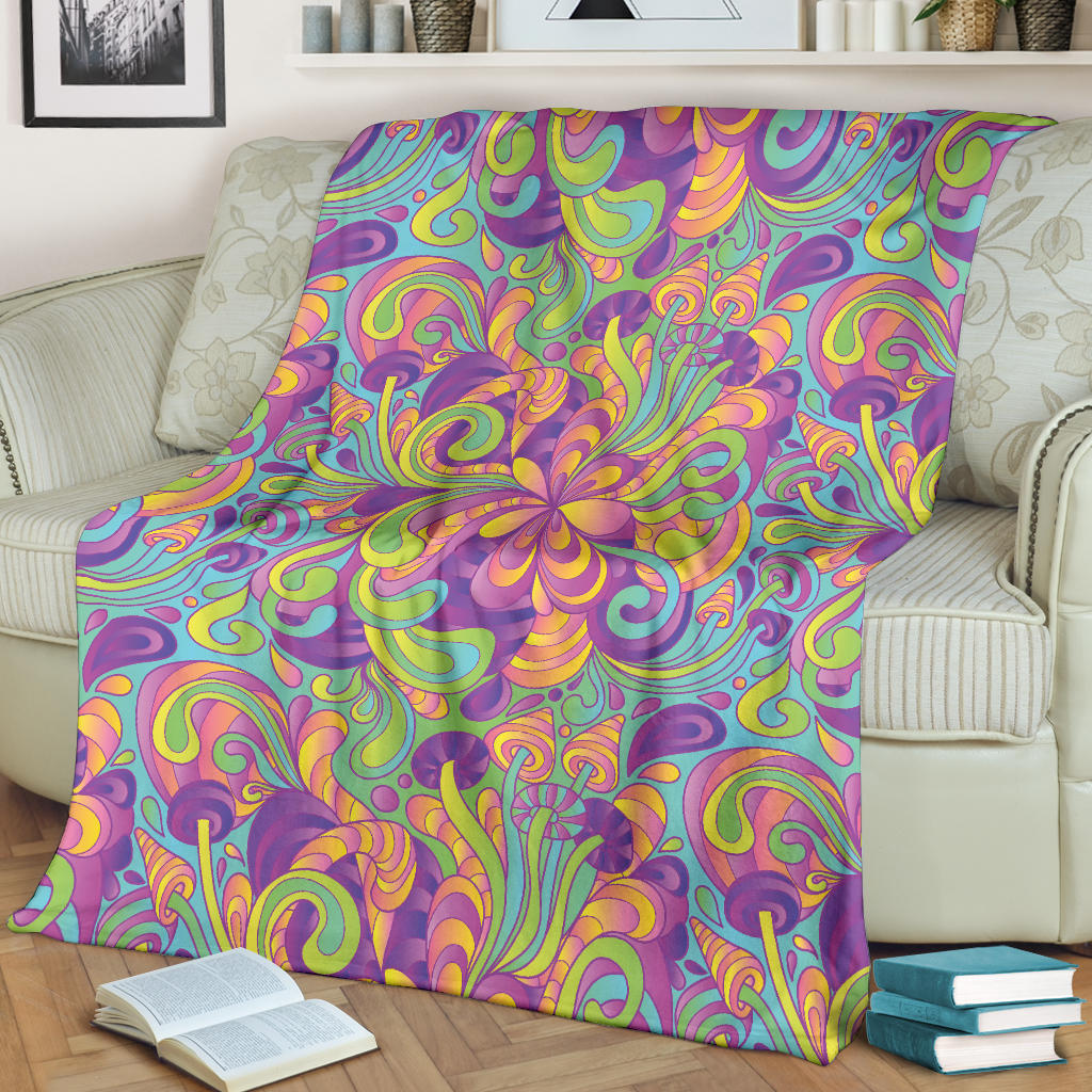 Psychedelic Mushroom Pattern Print Design A05 Premium Blanket
