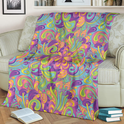 Psychedelic Mushroom Pattern Print Design A05 Premium Blanket
