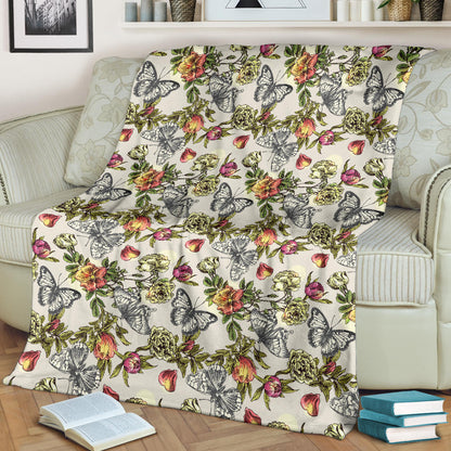 Butterfly Flower Pattern Print Design 06 Premium Blanket