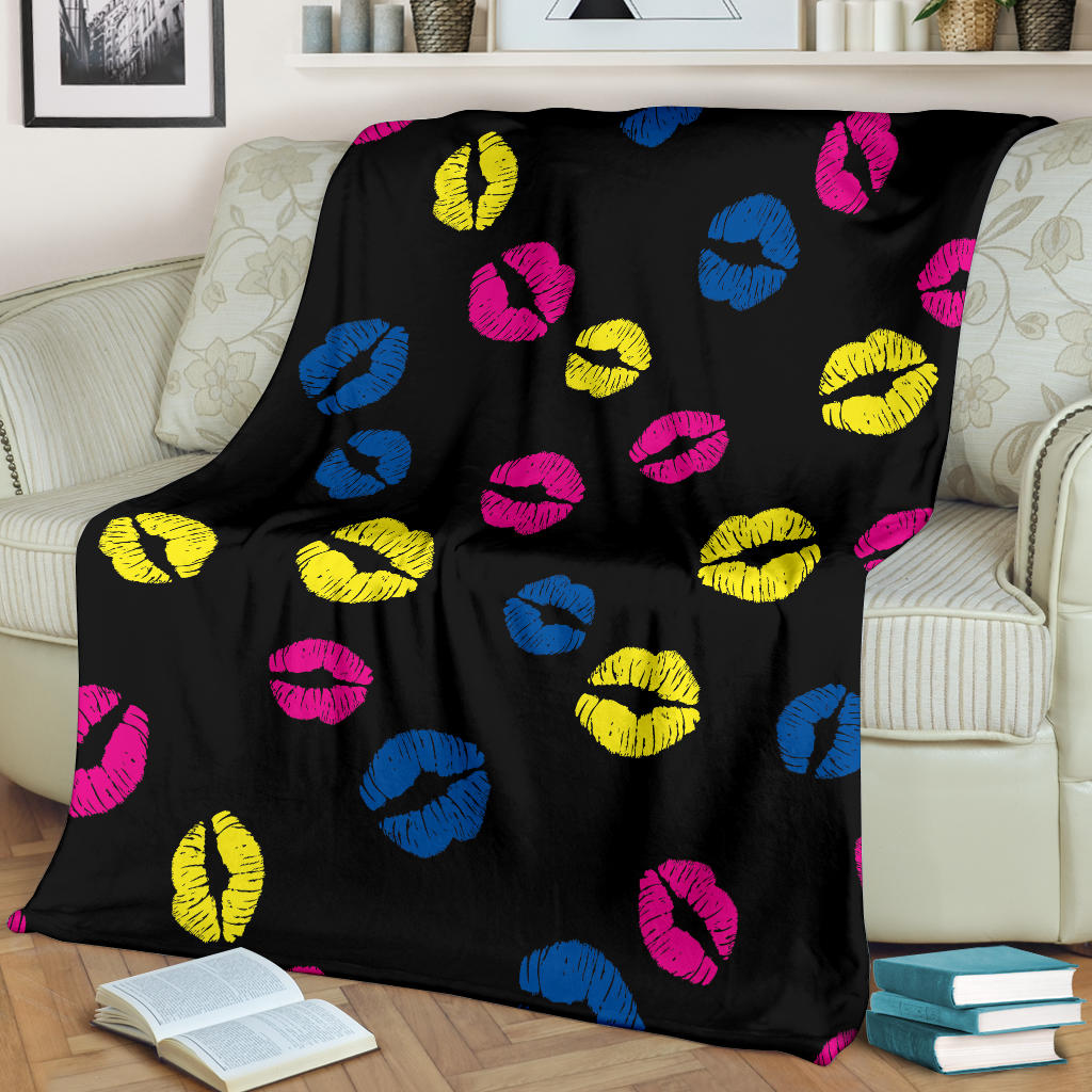 Lip Neon Color Pattern Print Design 01 Premium Blanket