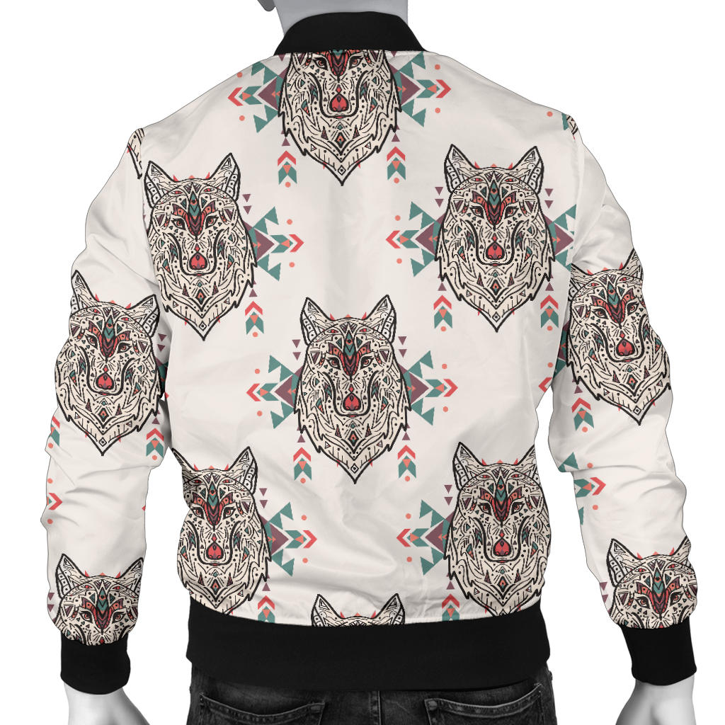 Aztec Wolf Pattern Print Design 01 Men Bomber Jacket