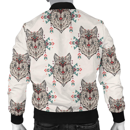 Aztec Wolf Pattern Print Design 01 Men Bomber Jacket
