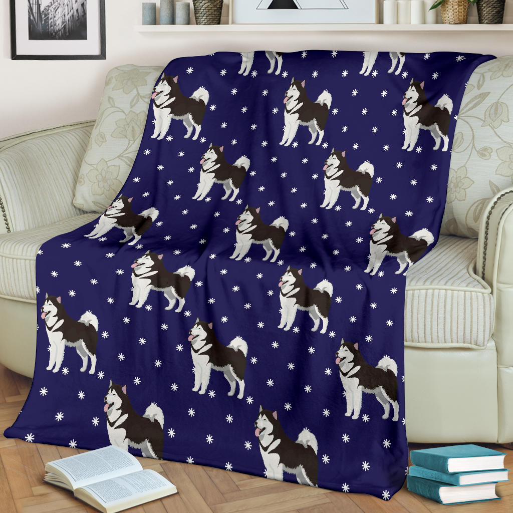 Alaskan Malamute Pattern Print Design 04 Premium Blanket