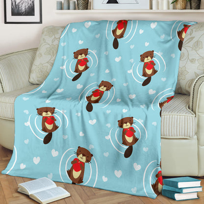Sea Otter Cute Pattern Print Design 04 Premium Blanket