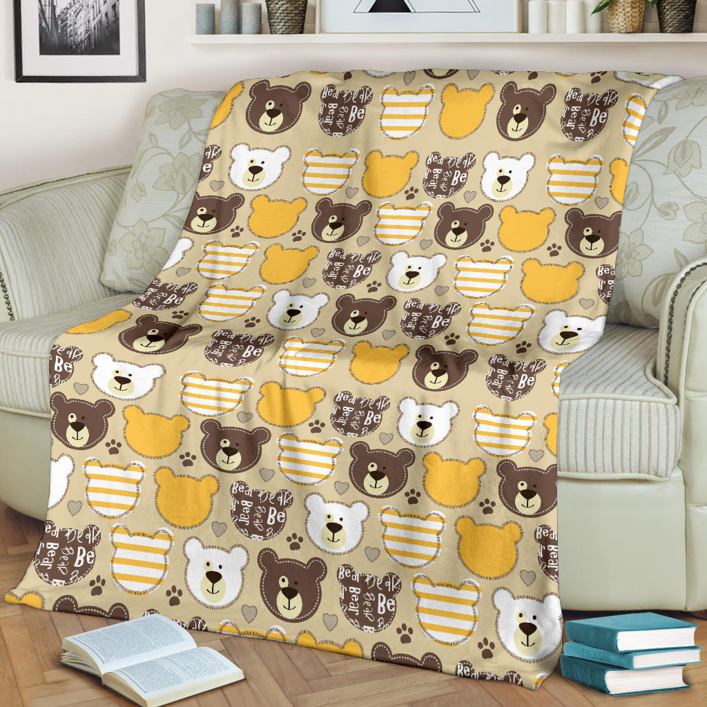 Bear PatchworkPattern Print Design 01 Premium Blanket