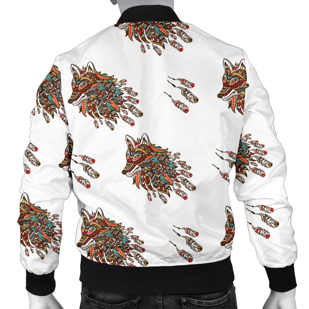Aztec Wolf Pattern Print Design 02 Men Bomber Jacket