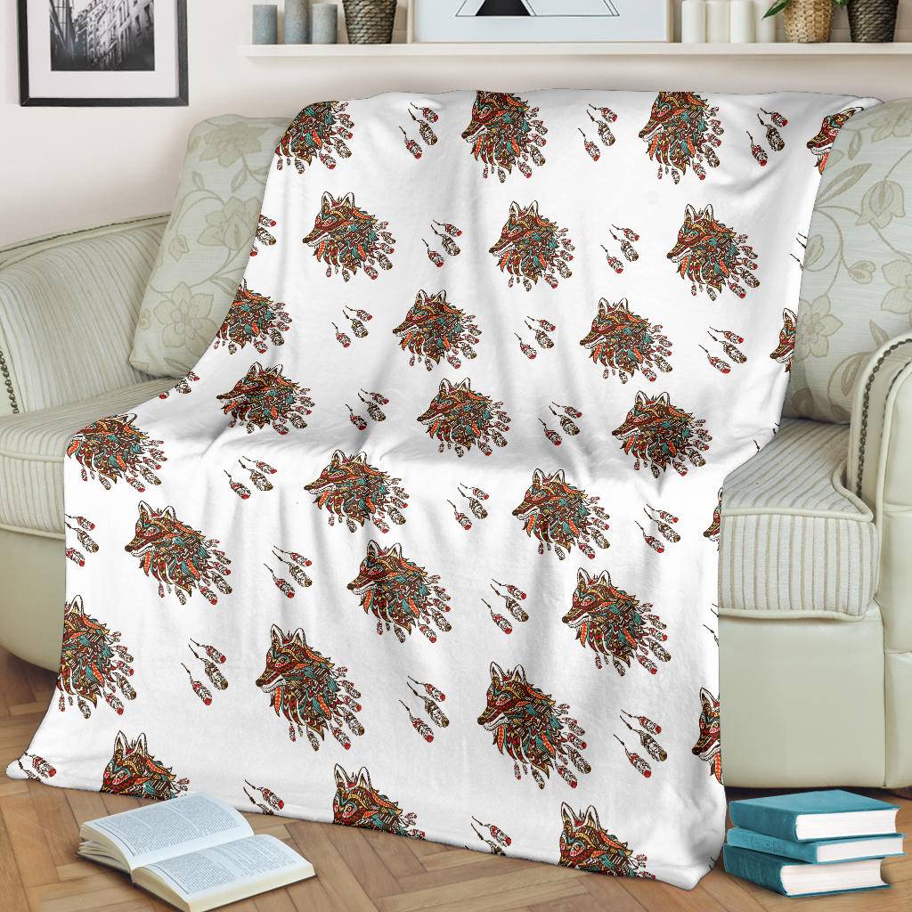 Aztec Wolf Pattern Print Design 02 Premium Blanket