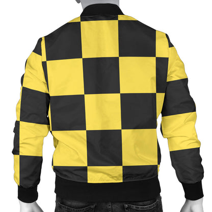 Checkered Yellow Pattern Print Design 03 Men Bomber Jacket