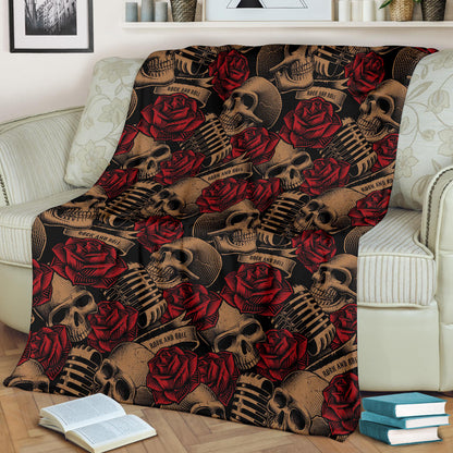 Microphone Skull Rose Pattern Print Design 02 Premium Blanket
