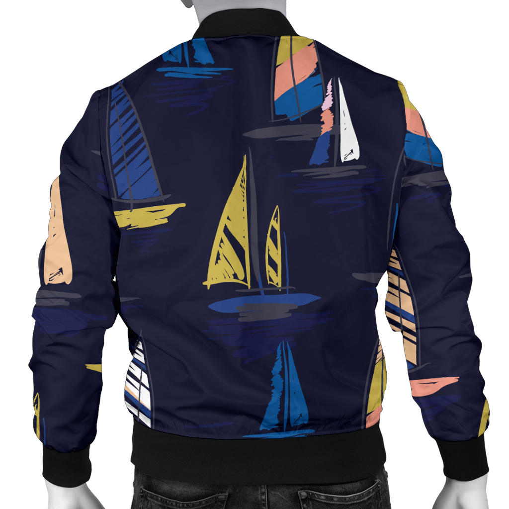 Sailing Ships Pattern Print Design A03 Men Bomber Jacket