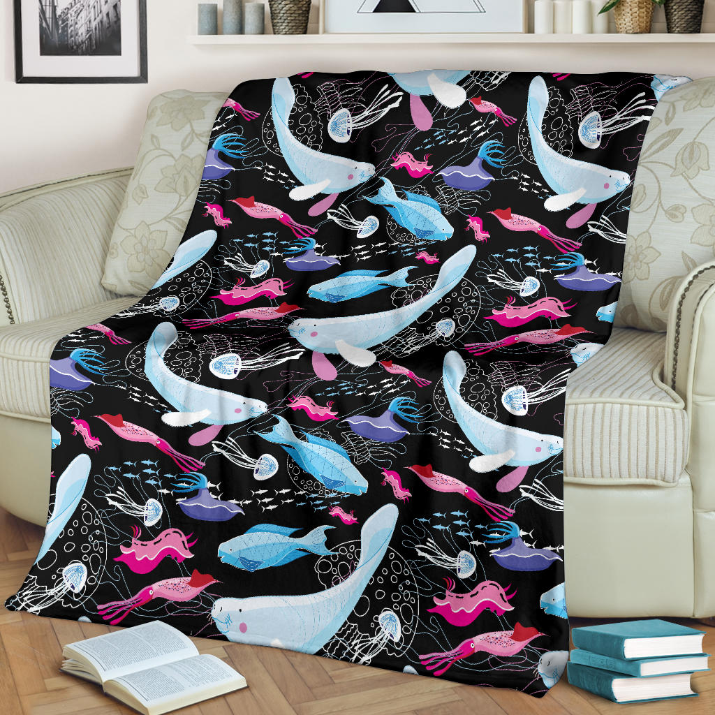 Manatee Pattern Print Design 02 Premium Blanket