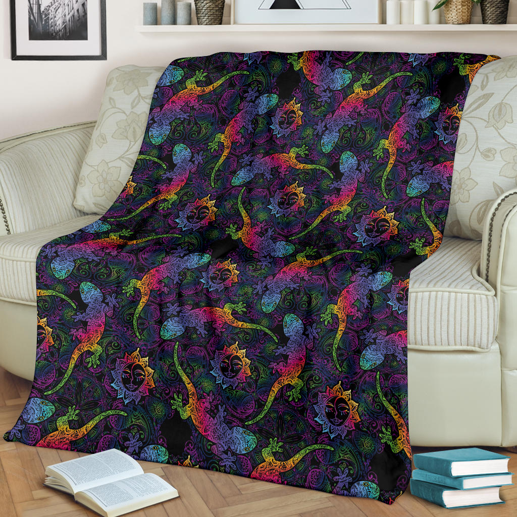Gecko Rainbow Pattern Print Design 03 Premium Blanket