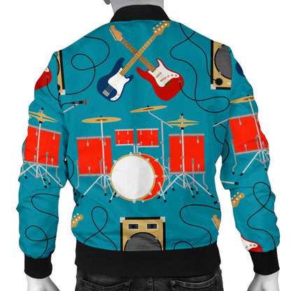 Drum Set Guitar Pattern Print Design 02 Men Bomber Jacket