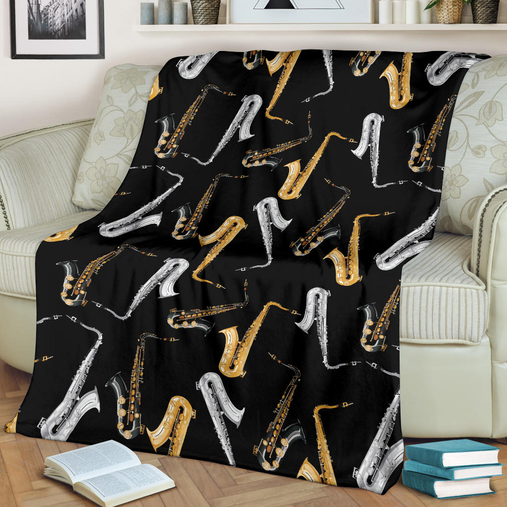 Saxophone Pattern Print Design 01 Premium Blanket